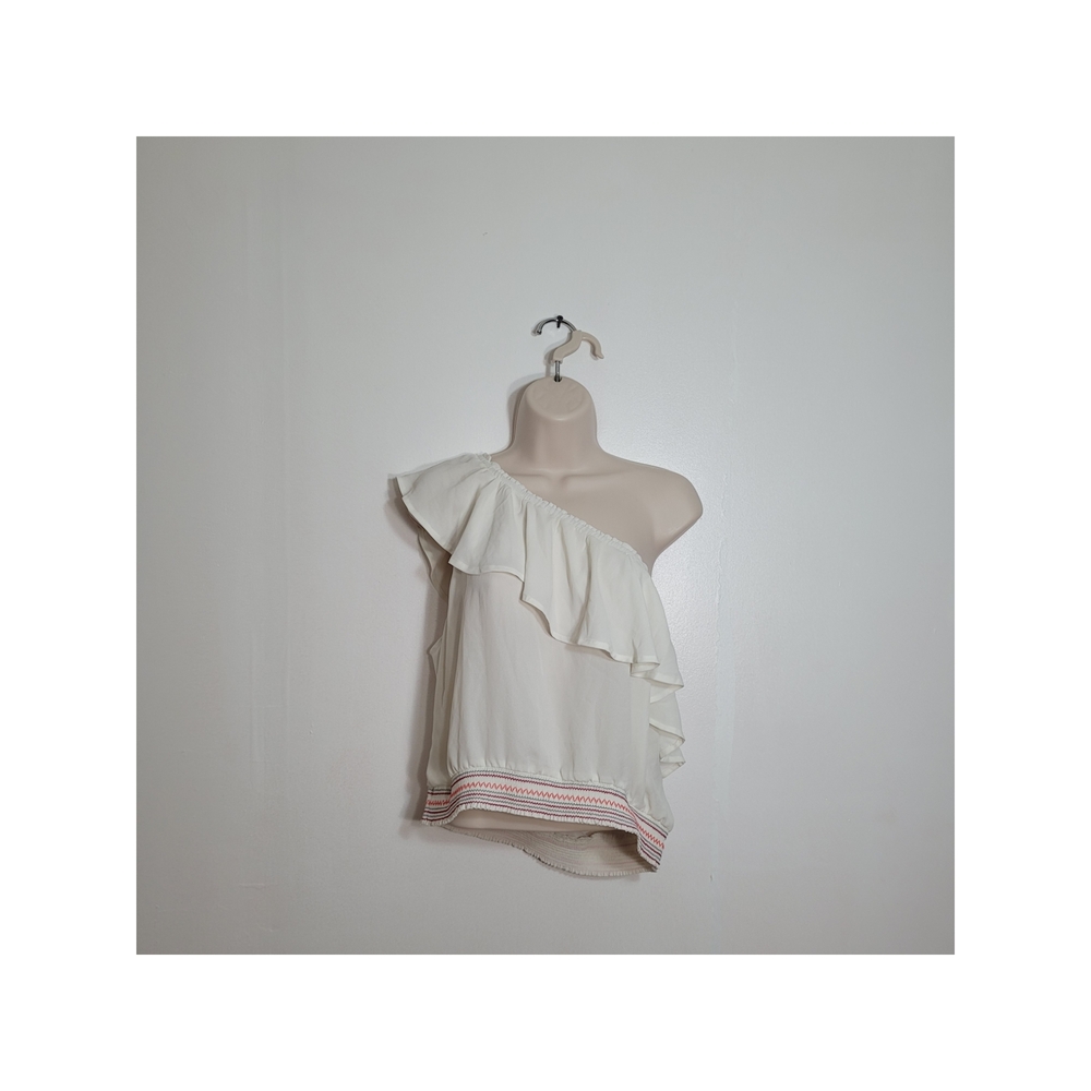 Candie's White One-Shoulder Ruffle Embroidered Crop Top Size XL